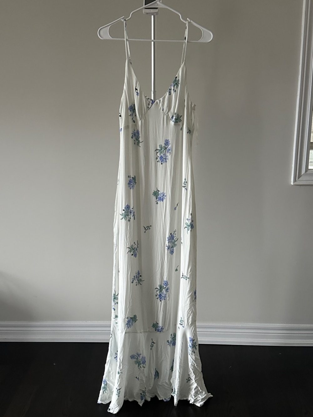 Princess Polly White Maxi Slip Dress with Blue Floral Print